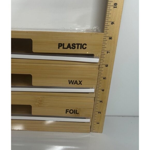 New Bamboo Plastic Wrap Wax Paper Foil Dispenser Organizer Cutter by Corvanta - Picture 7 of 7
